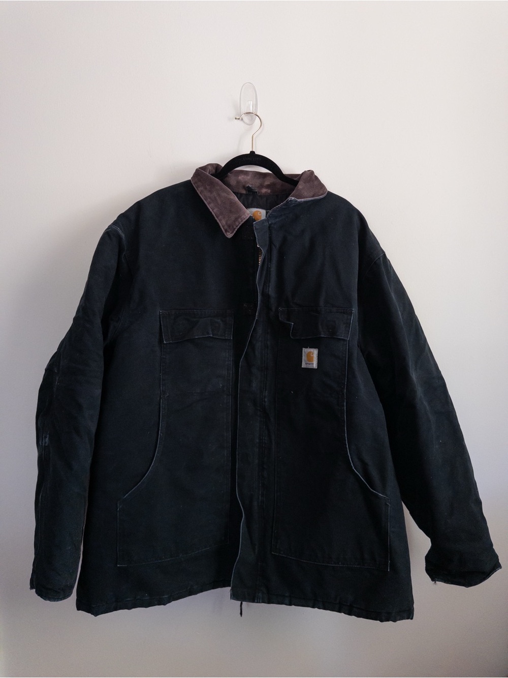 Carhartt Black Duck Detroit Jacket with Brown Corduroy Collar 4XL